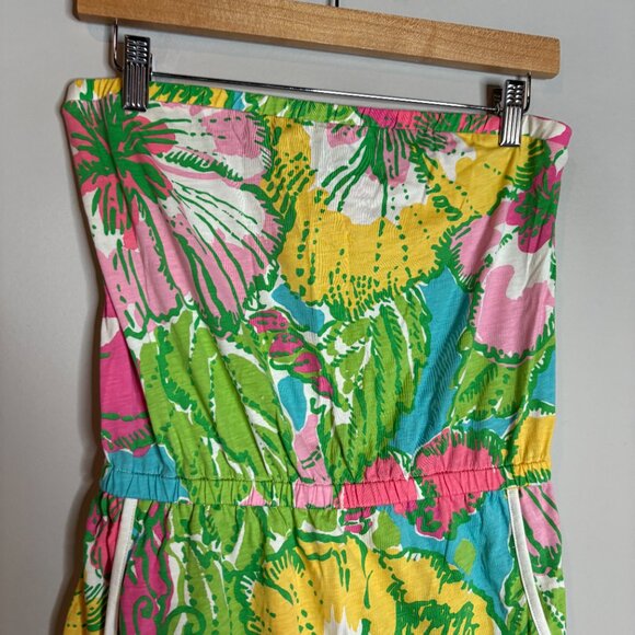 Lilly Pulitzer Strapless Lucy Romper Shorely Blue Big Flirt Floral - Picture 3 of 7